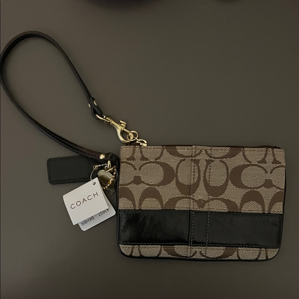 Coach Signature Brown and Black Wristlet